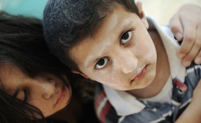 Little dirty brother and sister, poverty , bad condition